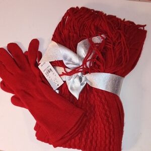 Red Knit Scarf and Gloves Set